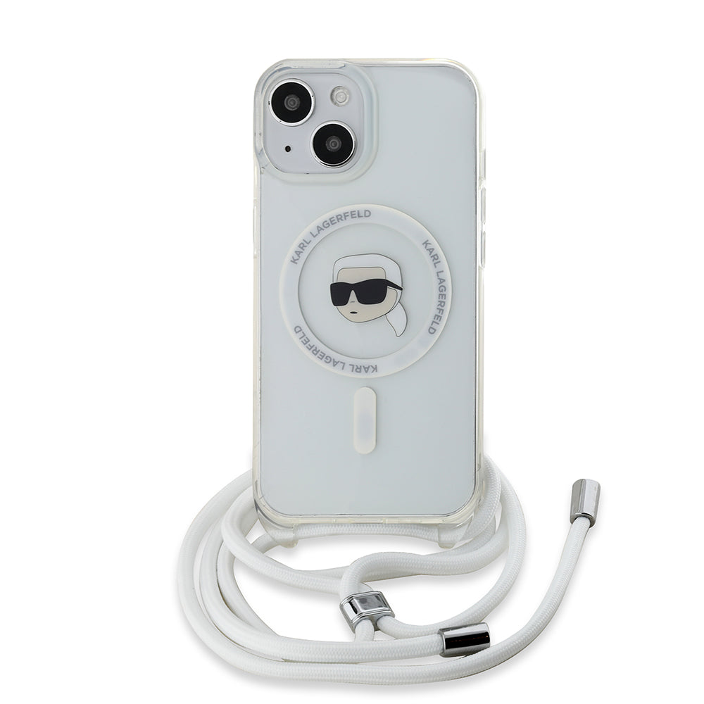 MagSafe Case for Apple iPhone 15, Karl Lagerfeld, IML Crossbody Karl's Head, Transparent