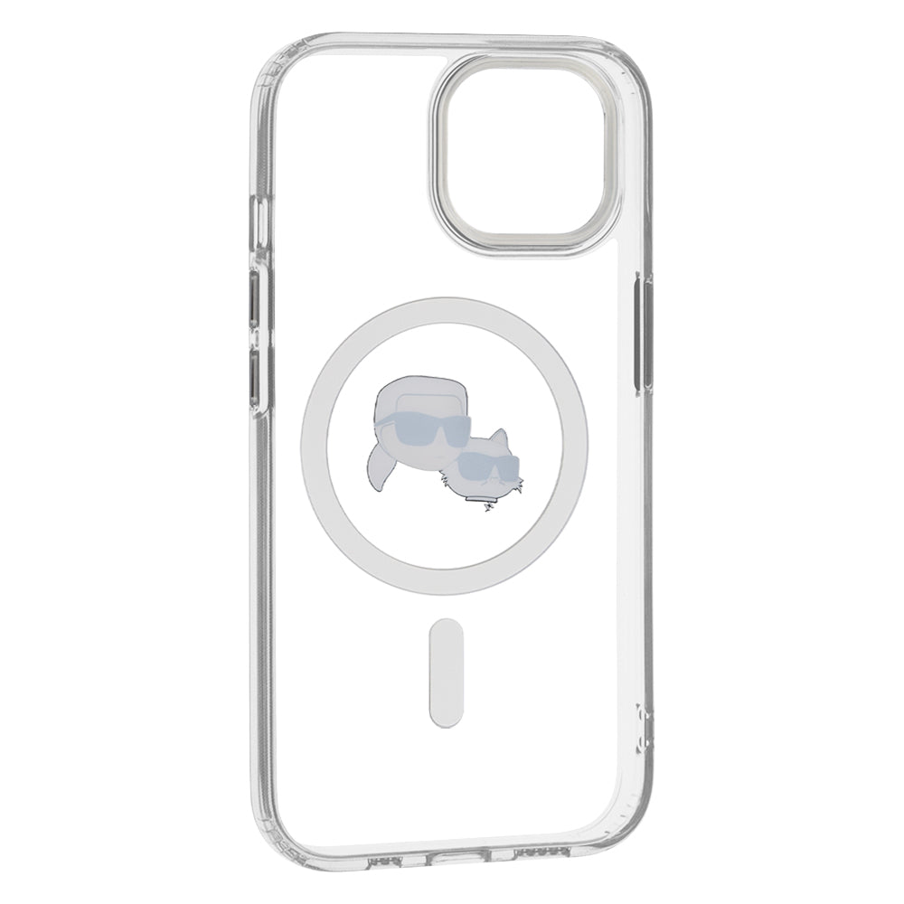 MagSafe Case for Apple iPhone 15, Karl Lagerfeld, IML Metal Karl & Choupette's Heads, White