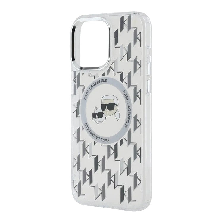 MagSafe Case for Apple iPhone 15, Karl Lagerfeld, IML Monogram Karl & Choupette's Heads, Transparent