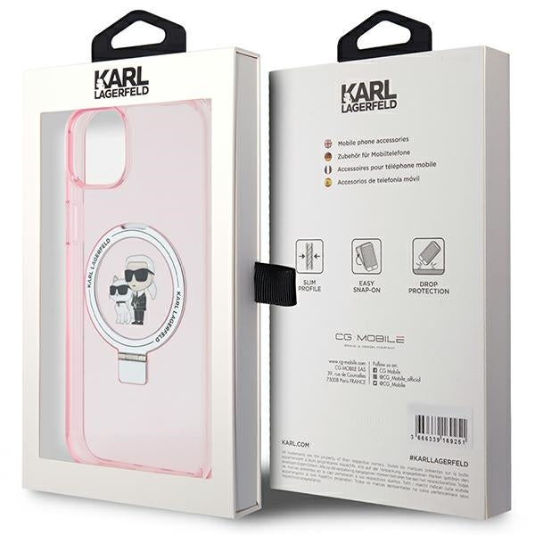 MagSafe Case for Apple iPhone 15, Karl Lagerfeld, Ring Stand Karl & Choupette, Pink
