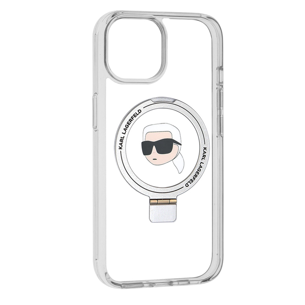 MagSafe Case for Apple iPhone 15, Karl Lagerfeld, Ring Stand Karl's Head, White