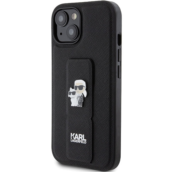 MagSafe Case for Apple iPhone 15, Karl Lagerfeld, Saffiano Gripstand Karl & Choupette, Black