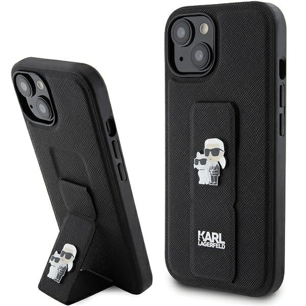 MagSafe Case for Apple iPhone 15 Plus / 14 Plus, Karl Lagerfeld, Saffiano Gripstand Karl & Choupette, Black