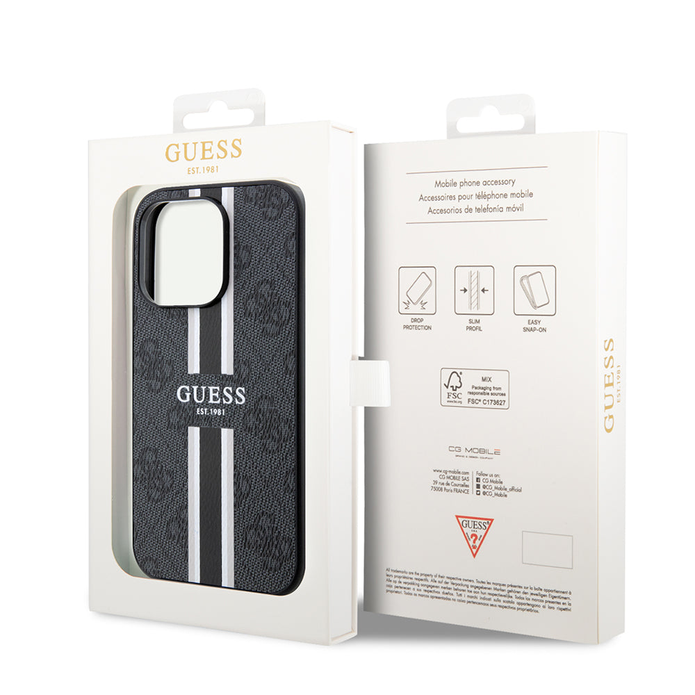 MagSafe Case for Apple iPhone 15 Pro, Guess, 4G Printed Stripes, Black