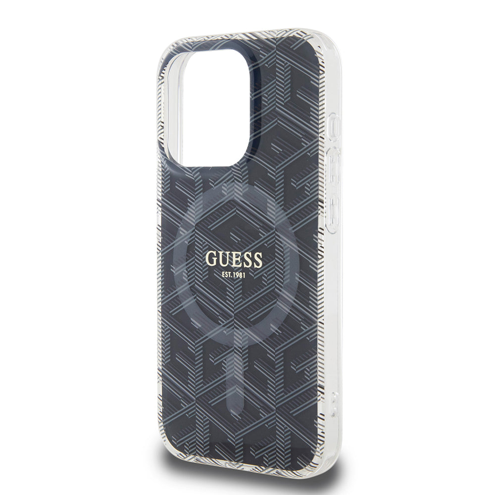 MagSafe Case for Apple iPhone 15 Pro, Guess, IML Gcube, Black