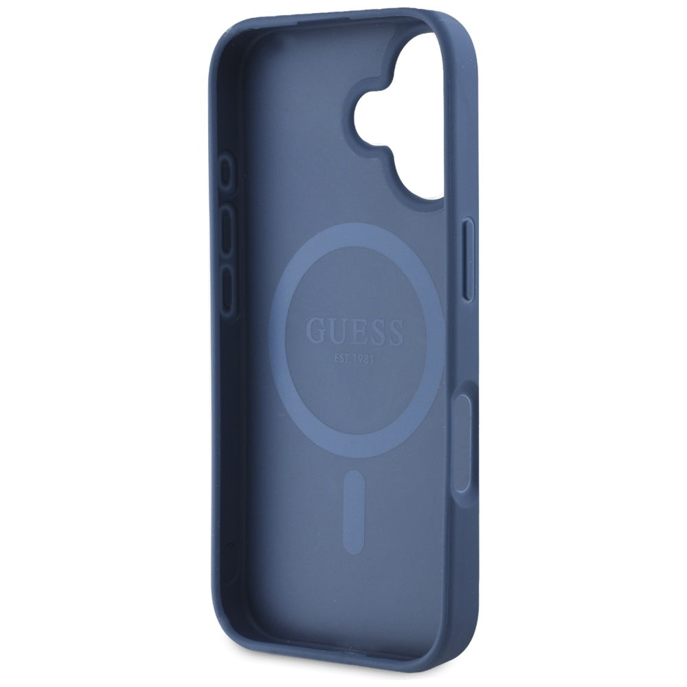 MagSafe Case for Apple iPhone 16, Guess, Grained Flowers, Blue