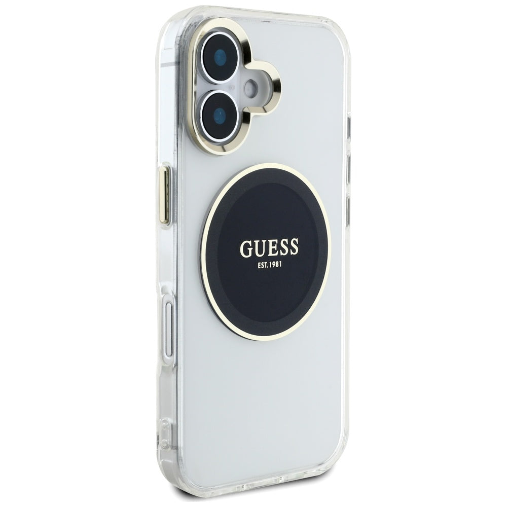 MagSafe Case for Apple iPhone 16, Guess, IML Metal Colored Circle, Black