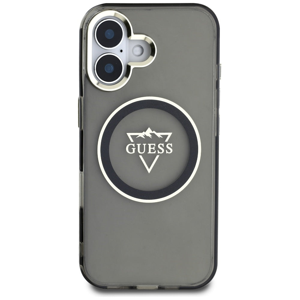 MagSafe Case for Apple iPhone 16, Guess, IML Metal Mountain Logo, Black