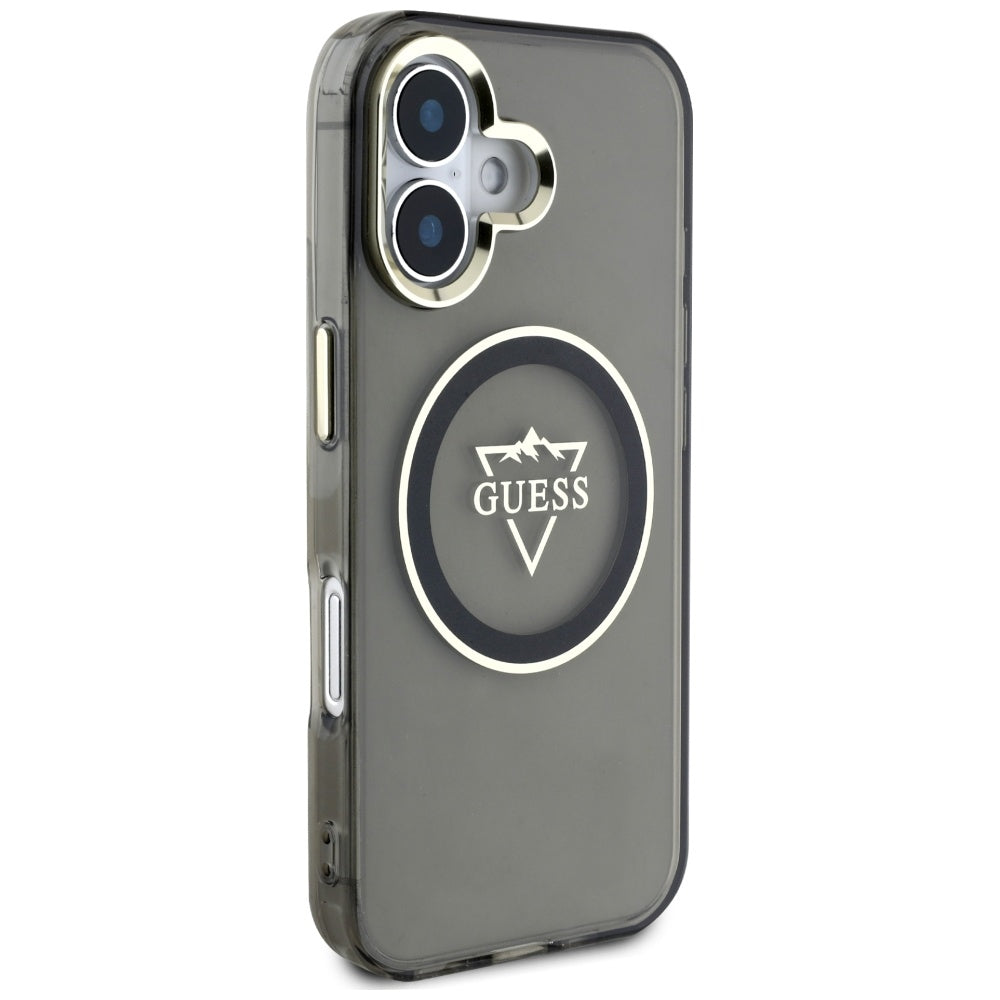 MagSafe Case for Apple iPhone 16, Guess, IML Metal Mountain Logo, Black