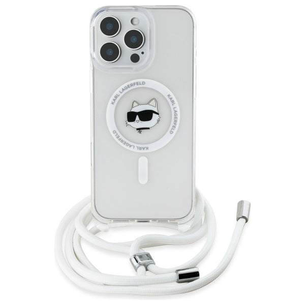 MagSafe Case for Apple iPhone 16, Karl Lagerfeld, IML Crossbody Choupette's Head with Strap, Transparent