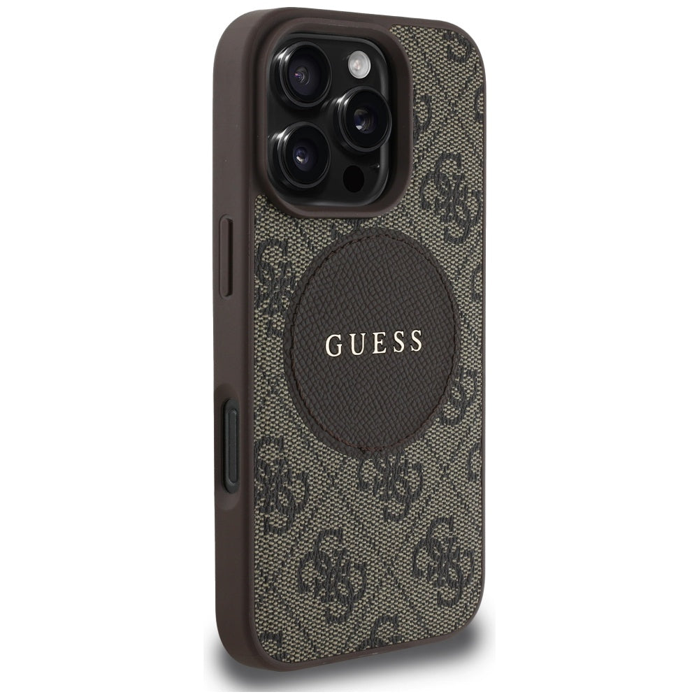 MagSafe Case for Apple iPhone 16 Pro, Guess, 4G Circle Classic Logo, Brown