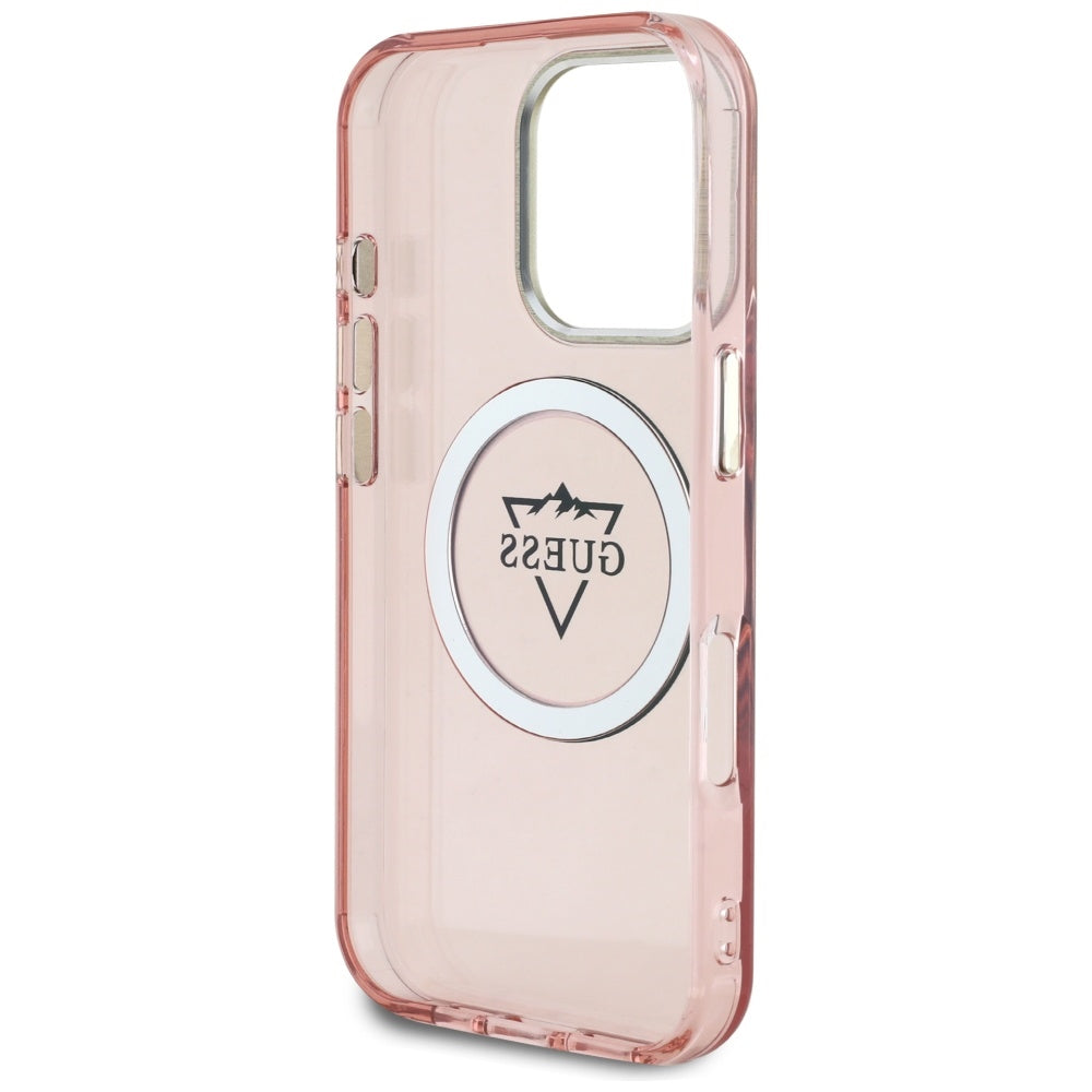 MagSafe Case for Apple iPhone 16 Pro, Guess, IML Metal Mountain Logo, Pink