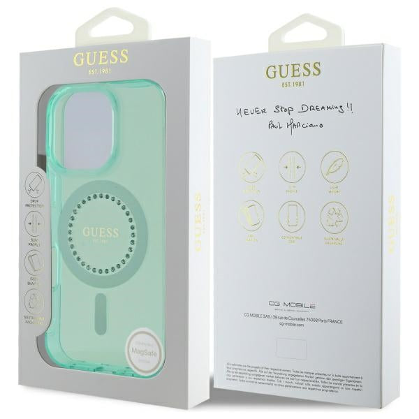 MagSafe Case for Apple iPhone 16 Pro, Guess, IML Rhinestone, Green