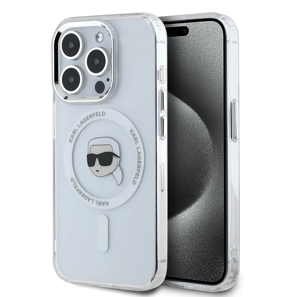 MagSafe Case for Apple iPhone 16 Pro, Karl Lagerfeld, IML Metal Karl's Head, White