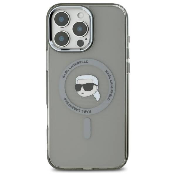 MagSafe Case for Apple iPhone 16 Pro, Karl Lagerfeld, IML Metal Karl's Head, Black