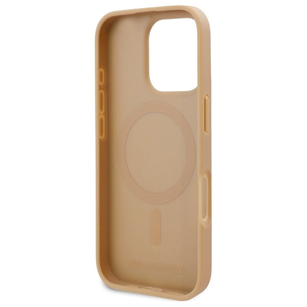 MagSafe Case for Apple iPhone 16 Pro, Karl Lagerfeld, Monogram Metal Logo, Beige