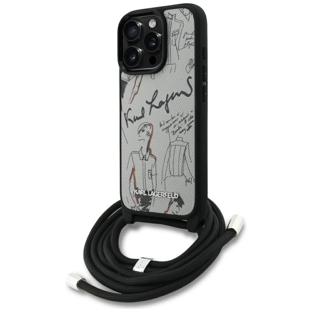 MagSafe Case for Apple iPhone 16 Pro, Karl Lagerfeld, Saffiano Crossbody, Grey