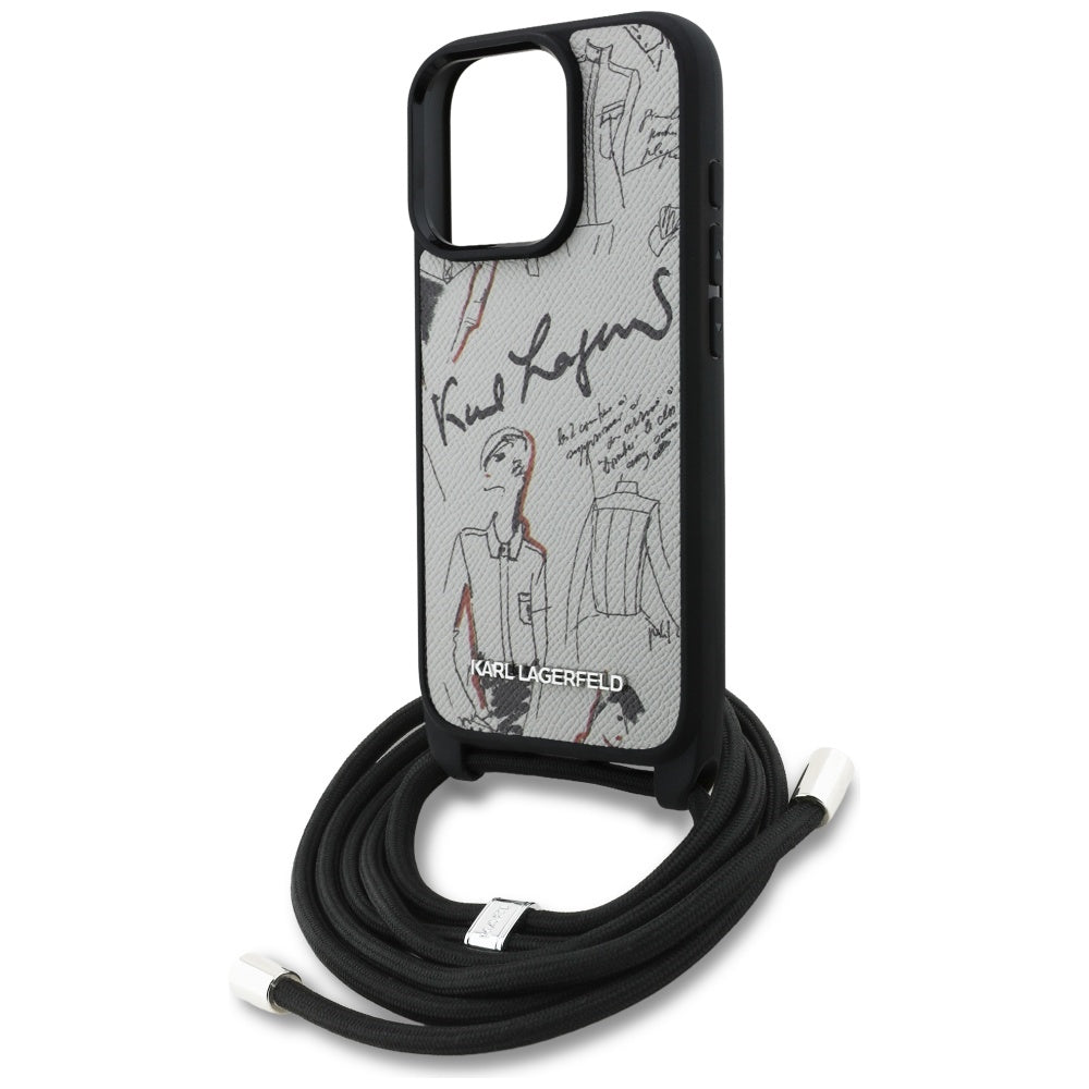 MagSafe Case for Apple iPhone 16 Pro, Karl Lagerfeld, Saffiano Crossbody, Grey