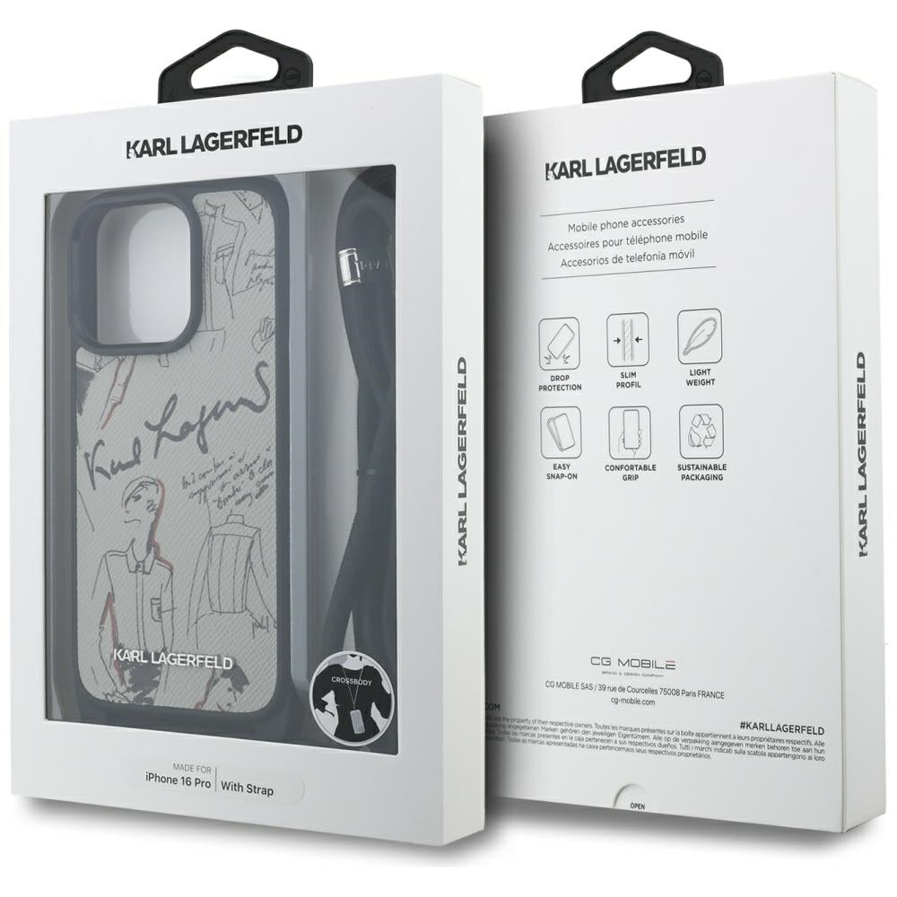 MagSafe Case for Apple iPhone 16 Pro, Karl Lagerfeld, Saffiano Crossbody, Grey