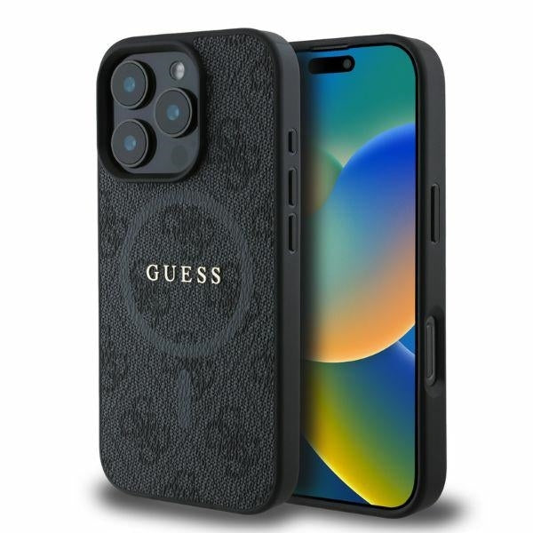 MagSafe Case for Apple iPhone 16 Pro Max, Guess, 4G Ring Classic Logo, Black