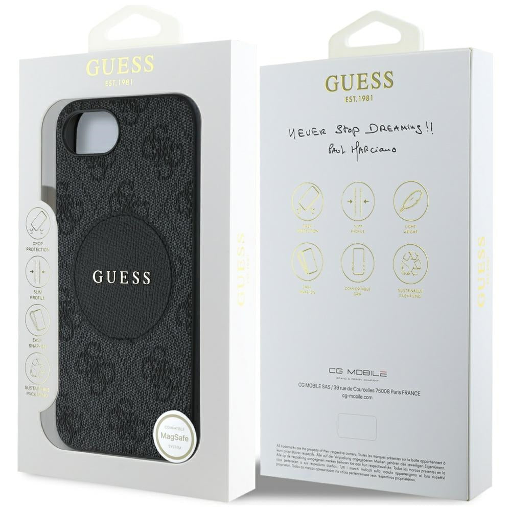 MagSafe Case for Apple iPhone 17e / 16e, Guess, 4G Circle Classic Logo, Brown