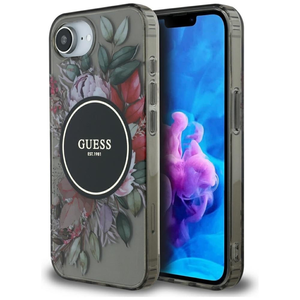 MagSafe Case for Apple iPhone 17e / 16e, Guess, IML Flowers, Black