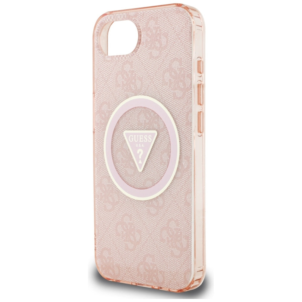 MagSafe Case for Apple iPhone 17e / 16e, Guess, IML Glitter 4G Circle Triangle, Pink