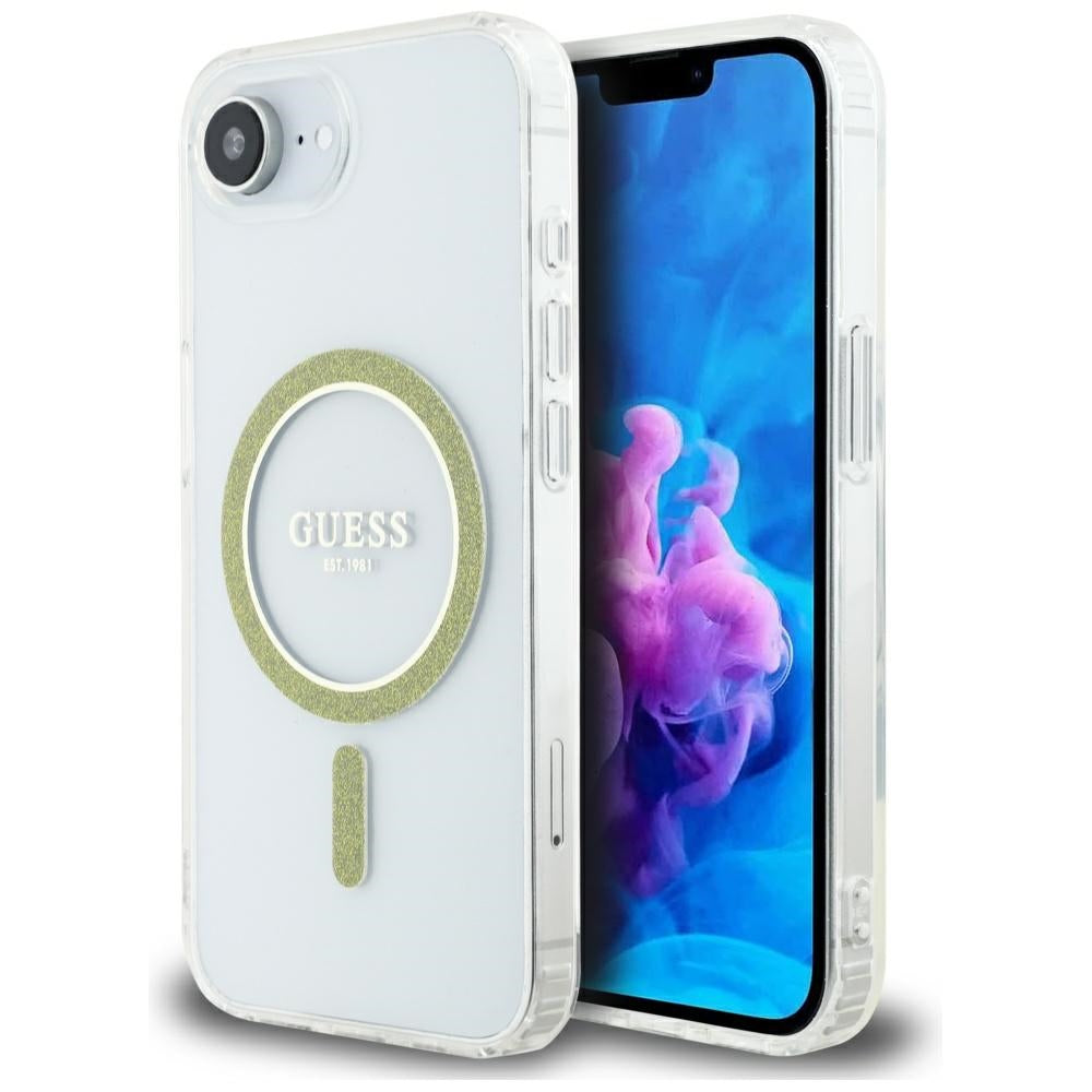 MagSafe Case for Apple iPhone 17e / 16e, Guess, IML Glitter Circle, Transparent
