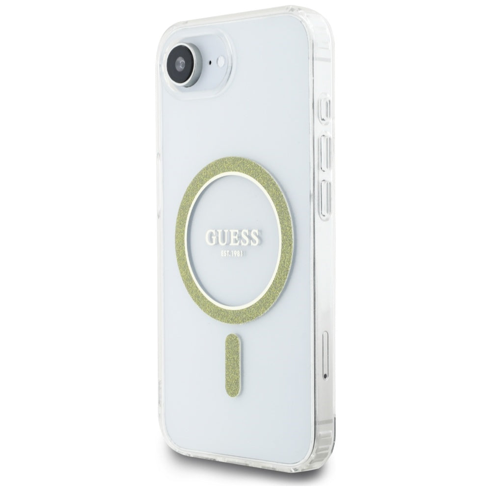 MagSafe Case for Apple iPhone 17e / 16e, Guess, IML Glitter Circle, Transparent