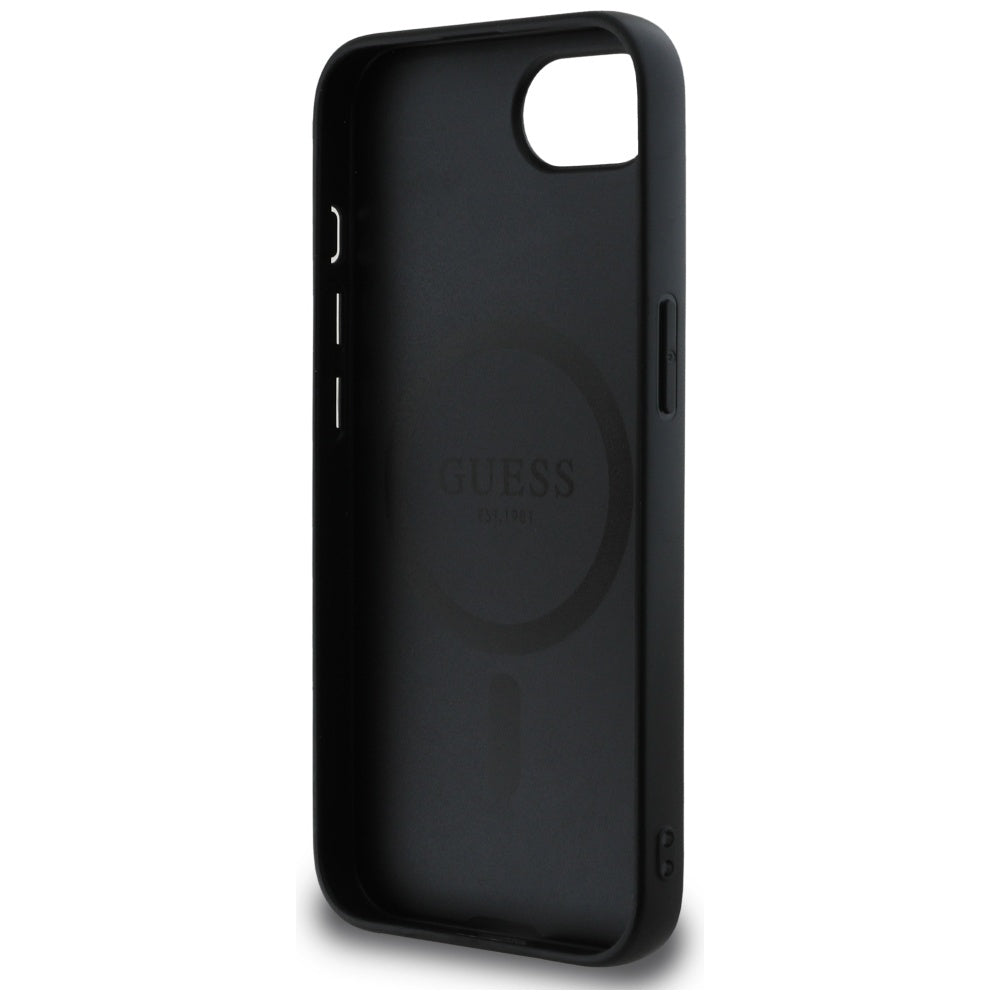 MagSafe Case for Apple iPhone 17e / 16e, Guess, Peony Grained Hot Stamp Triangle, Black