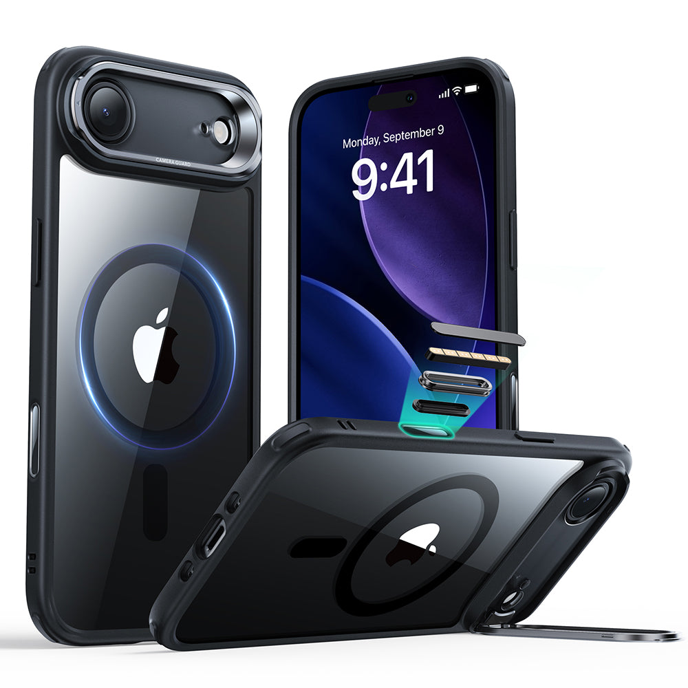 MagSafe Case for Apple iPhone 17 Air, ESR, Classic Hybrid Kickstand, Black Transparent