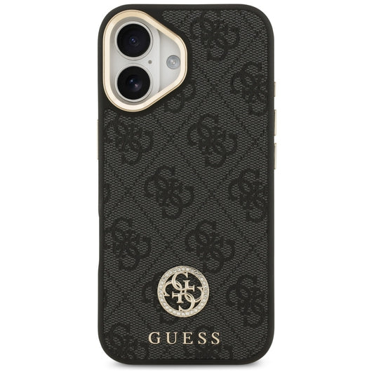 MagSafe Case for Apple iPhone 17, Guess, 4G Strass Logo with Big Strap, Black