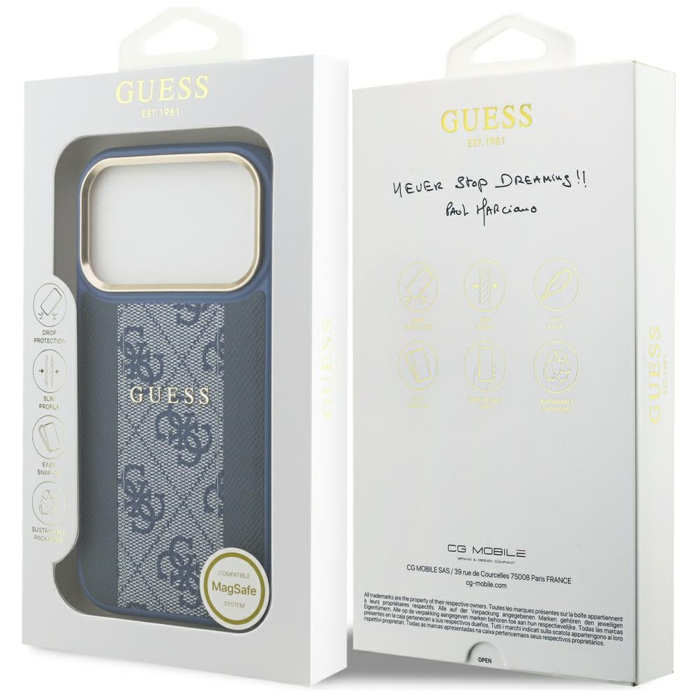 MagSafe Case for Apple iPhone 17 Pro, Guess, 4G Stripe, Blue