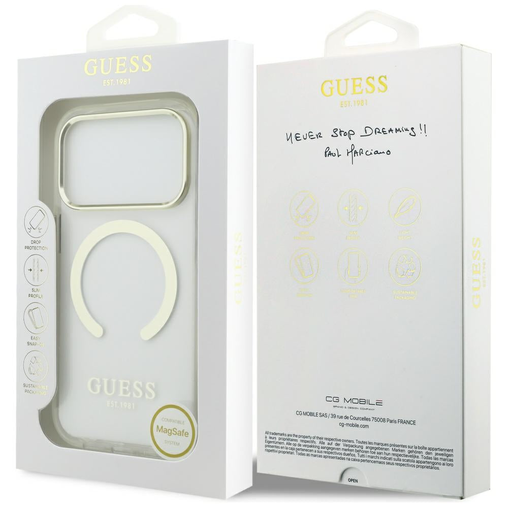 MagSafe Case for Apple iPhone 17 Pro, Guess, Metal Outline, Gold