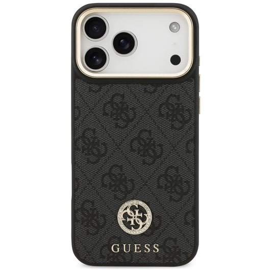 MagSafe Case for Apple iPhone 17 Pro Max, Guess, 4G Strass Logo with Big Strap, Black