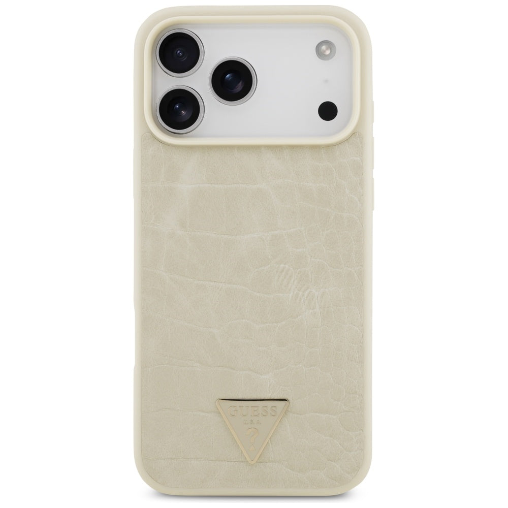 MagSafe Case for Apple iPhone 17 Pro Max, Guess, Croco Triangle Logo, Gold