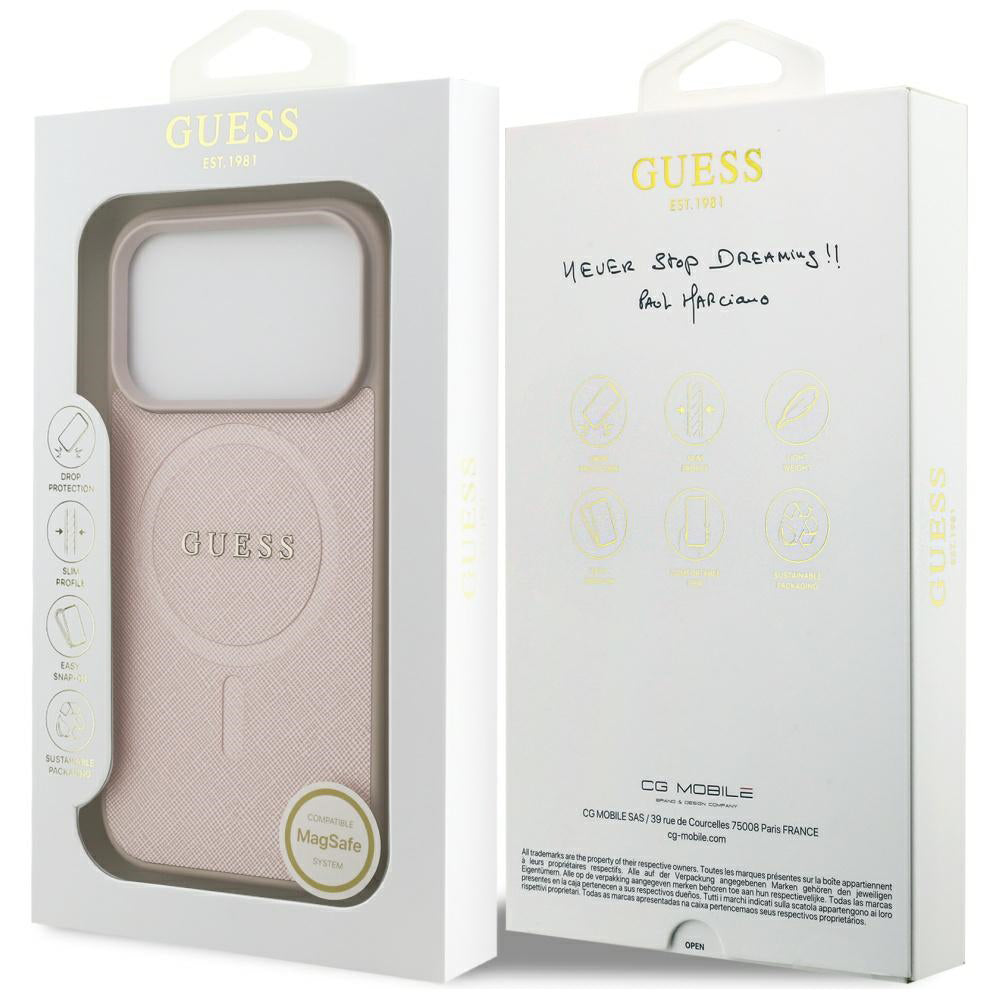 MagSafe Case for Apple iPhone 17 Pro Max, Guess, Saffiano Classic Logo, Pink
