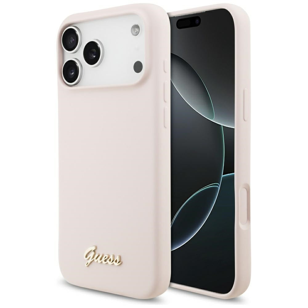 MagSafe Case for Apple iPhone 17 Pro Max, Guess, Script Metal Logo, Light Pink
