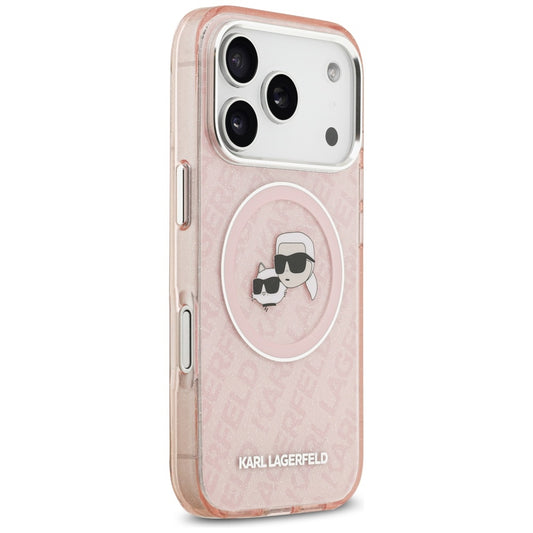 MagSafe Case for Apple iPhone 17 Pro Max, Karl Lagerfeld, Glitter Karl & Choupette Head, Pink