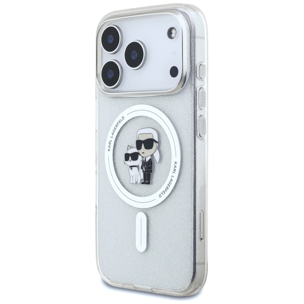 MagSafe Case for Apple iPhone 17 Pro Max, Karl Lagerfeld, IML Glitter Karl & Choupette, Transparent