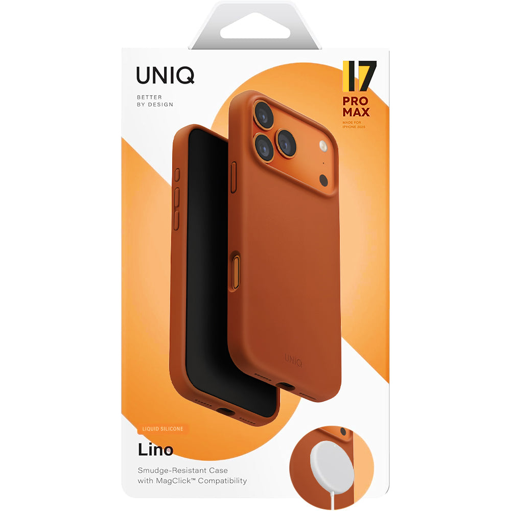 MagSafe Case for Apple iPhone 17 Pro Max, UNIQ, Lino MagClick, Dark Orange