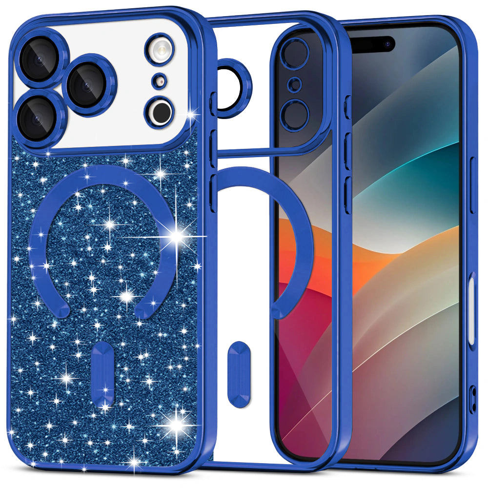 MagSafe Case for Apple iPhone 17 Pro, Techsuit, Luxury Glitter, Dark Blue