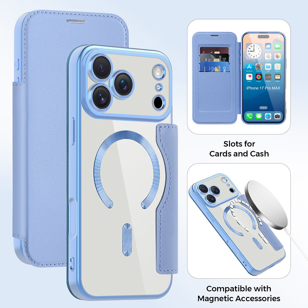 MagSafe Case for Apple iPhone 17 Pro, Techsuit, SmartMag Book, Blue