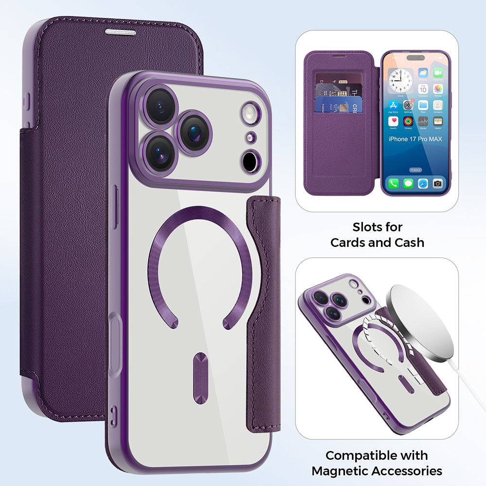 MagSafe Case for Apple iPhone 17 Pro, Techsuit, SmartMag Book, Purple