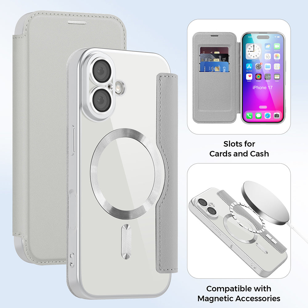 MagSafe Case for Apple iPhone 17, Techsuit, SmartMag Book, Gray