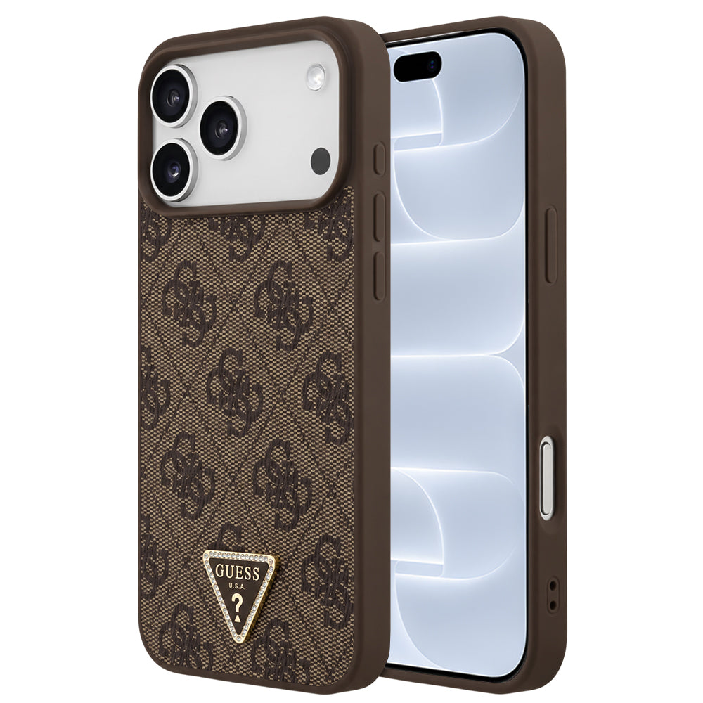MagSafe Case for Apple iPhone 18 Pro / 17 Pro, Guess, 4G Triangle Strass, Brown