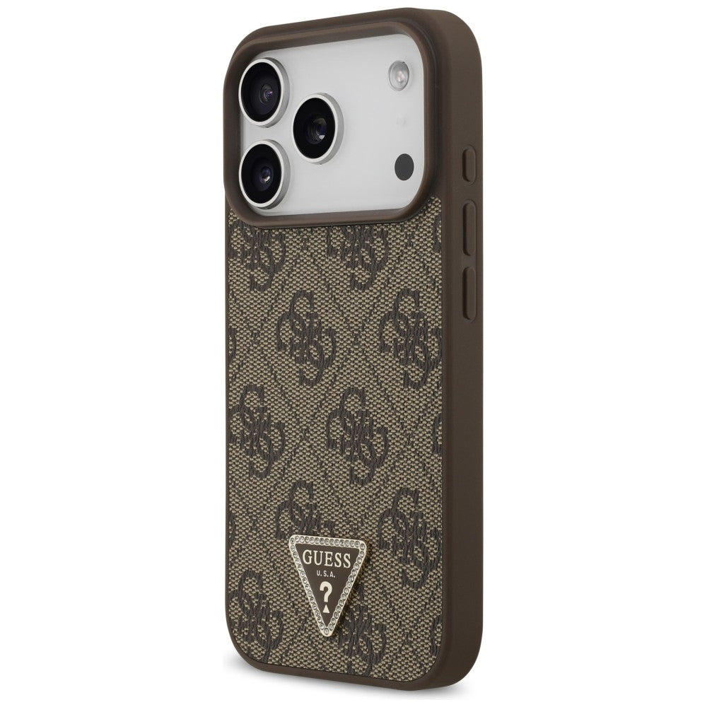 MagSafe Case for Apple iPhone 18 Pro / 17 Pro, Guess, 4G Triangle Strass, Brown