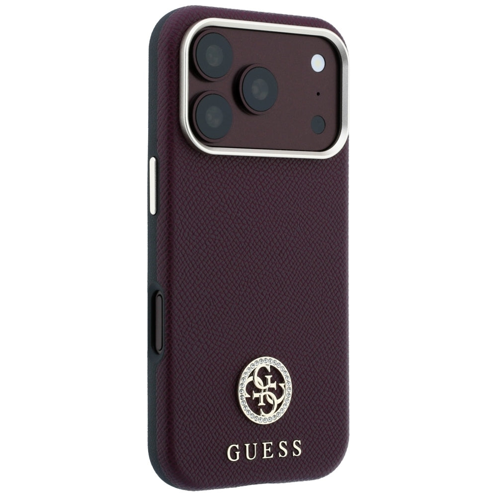 MagSafe Case for Apple iPhone 18 Pro / 17 Pro, Guess, Grained Round Strass Logo, Burgundy