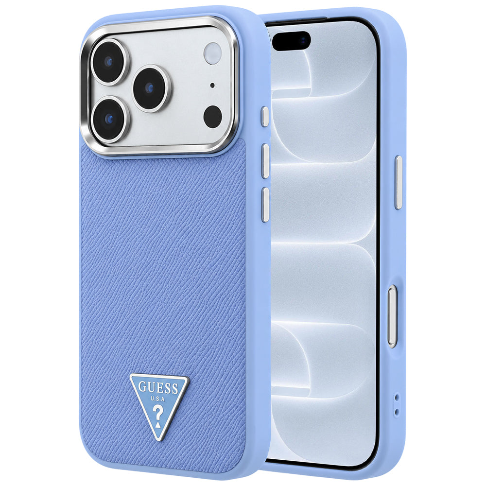 MagSafe Case for Apple iPhone 18 Pro / 17 Pro, Guess, Grained Triangle Logo, Blue