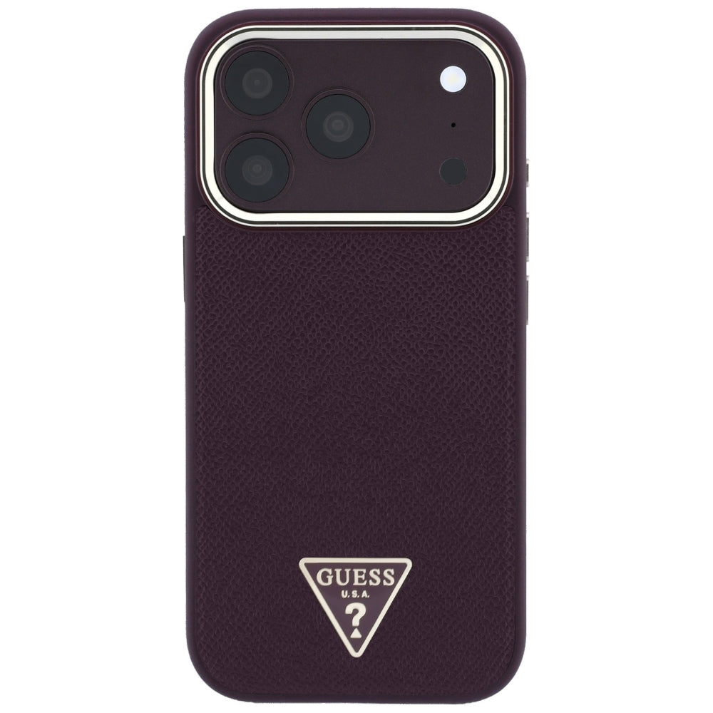 MagSafe Case for Apple iPhone 18 Pro / 17 Pro, Guess, Grained Triangle Logo, Burgundy
